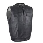 TN1058 - Men's Leather Motorcycle Club Vest with Black Liner